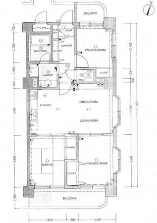 熊本市東区保田窪、マンションの間取り画像です
