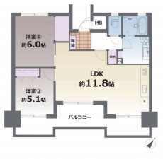 熊本市中央区大江、マンションの間取り画像です