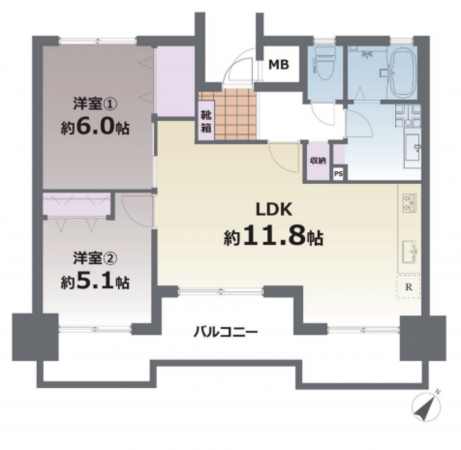 熊本市中央区大江、マンションの間取り画像です
