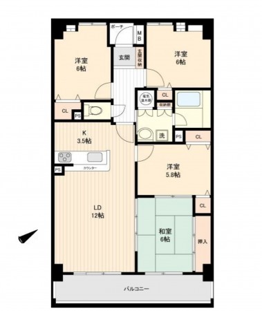 熊本市東区八反田、マンションの間取り画像です