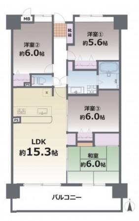 熊本市中央区九品寺、マンションの間取り画像です