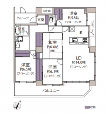 熊本市中央区国府、マンションの間取り画像です