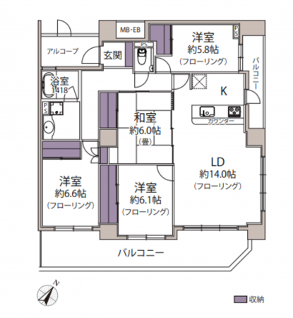 熊本市中央区国府、マンションの間取り画像です