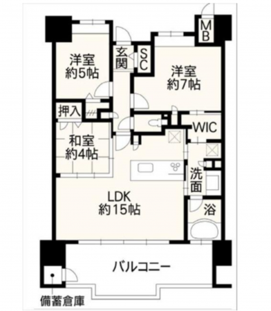 熊本市東区東町、マンションの間取り画像です