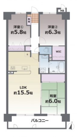 熊本市中央区国府、マンションの間取り画像です