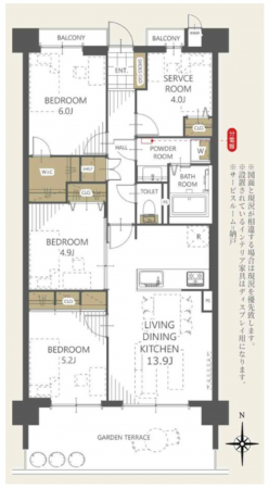 熊本市中央区帯山、マンションの間取り画像です
