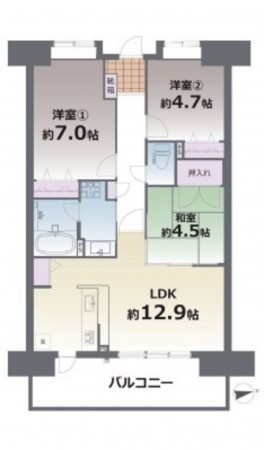 熊本市中央区本山、マンションの間取り画像です