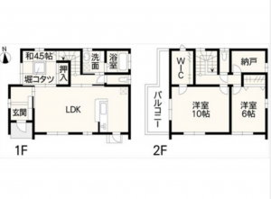 熊本市南区白藤、中古一戸建ての間取り画像です