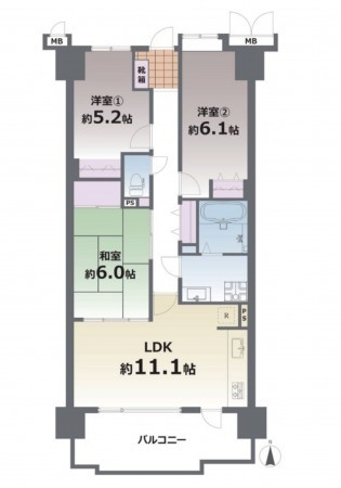熊本市中央区神水本町、マンションの間取り画像です