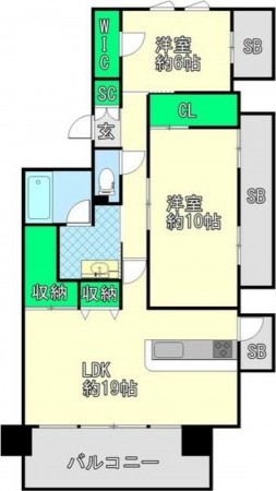 熊本市中央区南熊本、マンションの間取り画像です