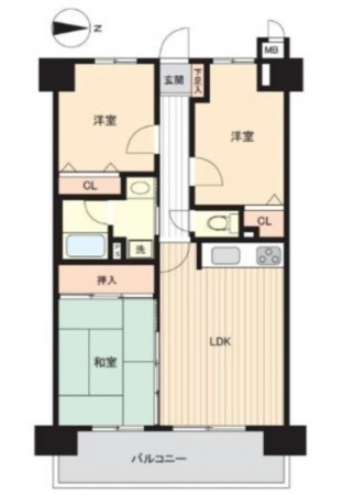 熊本市東区東本町、マンションの間取り画像です