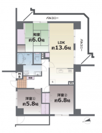 熊本市中央区萩原町、マンションの間取り画像です