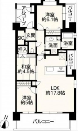 熊本市東区長嶺南、マンションの間取り画像です
