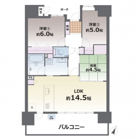 熊本市中央区慶徳堀町、マンションの間取り画像です