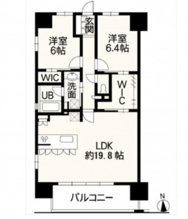熊本市東区若葉、マンションの間取り画像です