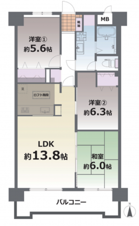 熊本市中央区坪井、マンションの間取り画像です