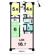 熊本市東区長嶺東、マンションの間取り画像です