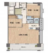 熊本市中央区中央街、マンションの間取り画像です