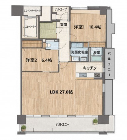 熊本市中央区中央街、マンションの間取り画像です