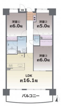 熊本市中央区大江本町、マンションの間取り画像です