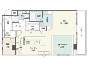 熊本市中央区新屋敷、マンションの間取り画像です