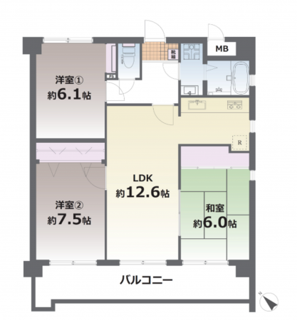 熊本市中央区新屋敷、マンションの間取り画像です