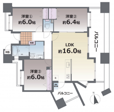 熊本市中央区新町、マンションの間取り画像です