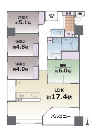 熊本市中央区新町、マンションの間取り画像です