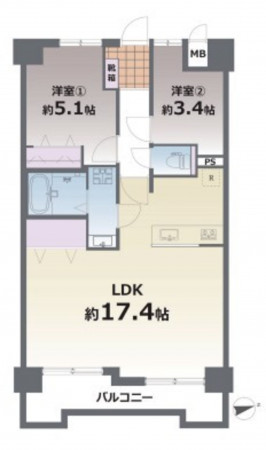 熊本市中央区米屋町、マンションの間取り画像です