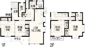 熊本市東区長嶺南、中古一戸建ての間取り画像です