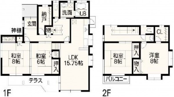 熊本市東区長嶺南、中古一戸建ての間取り画像です