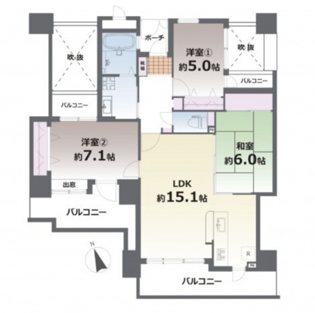 熊本市中央区新町、マンションの間取り画像です