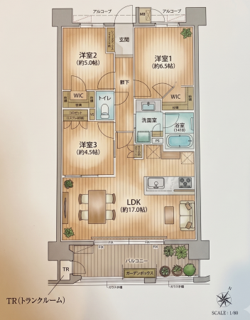 熊本市東区月出、マンションの間取り画像です