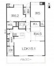 熊本市東区東野、マンションの間取り画像です