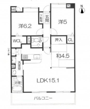 熊本市東区東野、マンションの間取り画像です
