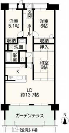 熊本市中央区帯山、マンションの間取り画像です