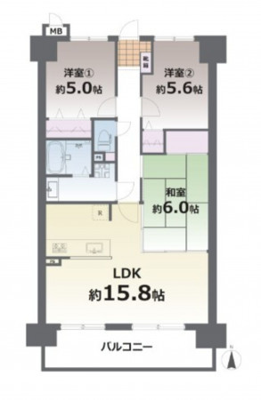 熊本市中央区国府、マンションの間取り画像です