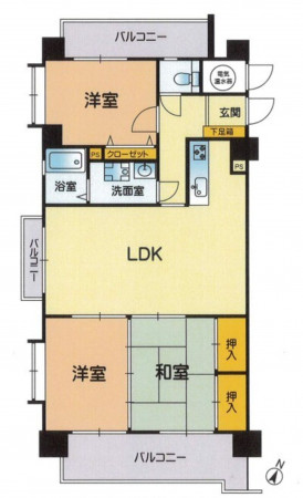 熊本市中央区出水、マンションの間取り画像です