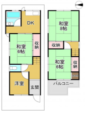 岸和田市大手町、中古一戸建ての間取り画像です