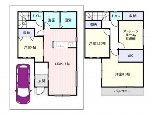 堺市西区、新築一戸建ての間取り画像です