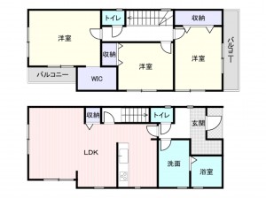 岸和田市今木町、新築一戸建ての間取り画像です
