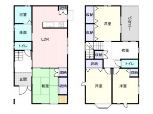 岸和田市荒木町、中古一戸建ての間取り画像です