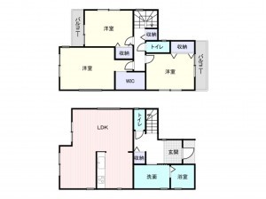 岸和田市西大路町、新築一戸建ての間取り画像です