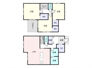 岸和田市西大路町、新築一戸建ての間取り画像です