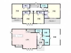 岸和田市春木大小路町、新築一戸建ての間取り画像です