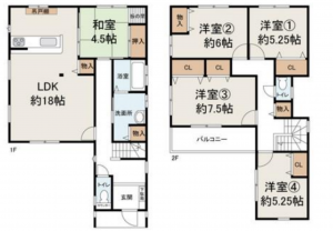 岸和田市松風町、中古一戸建ての間取り画像です
