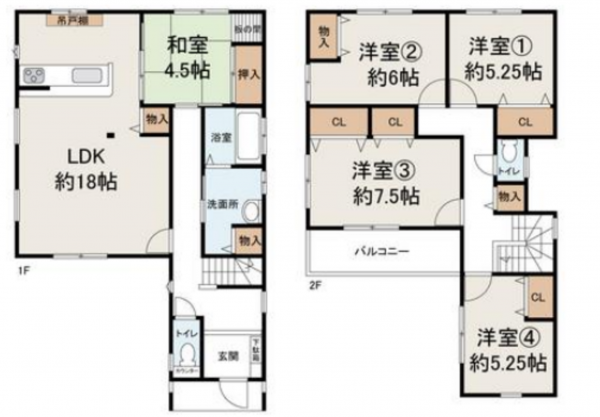 岸和田市松風町、中古一戸建ての間取り画像です