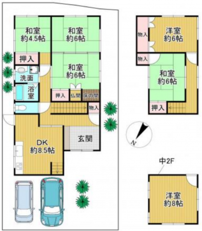 岸和田市葛城町、中古一戸建ての間取り画像です