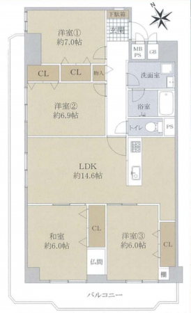 和泉市伏屋町、マンションの間取り画像です