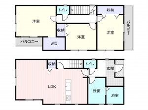 岸和田市今木町、新築一戸建ての間取り画像です